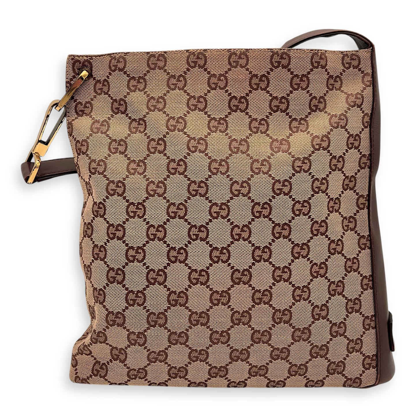GG Shoulder Bag Brown in Canvas, Gold hardware