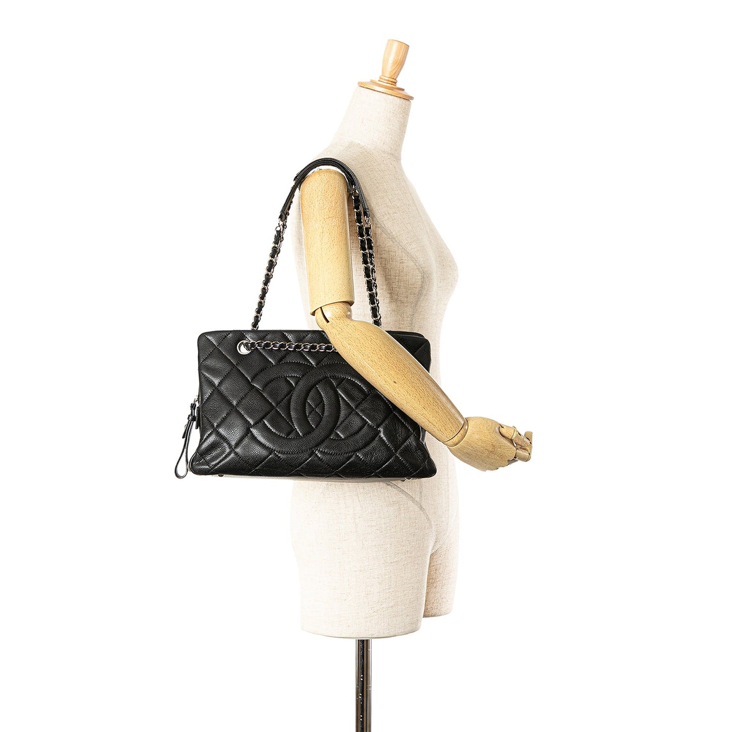 Black Chanel CC Quilted Caviar Chain Tote