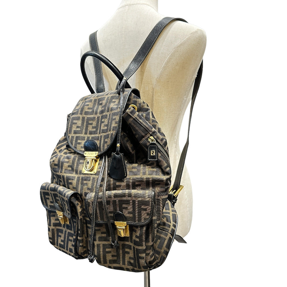 FENDI Backpack canvas canvas Khaki black Zucca Women Used