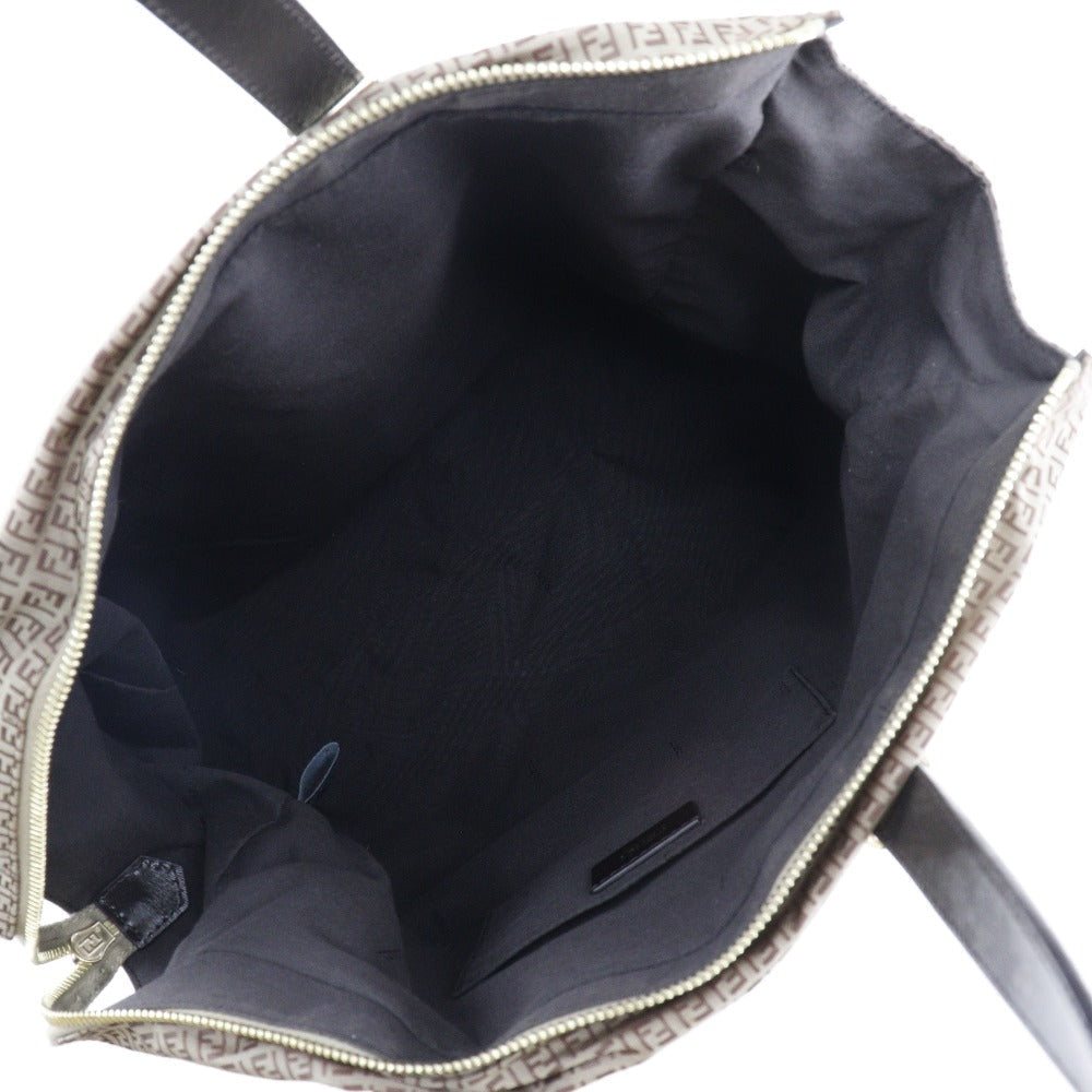 FENDI Tote Bag Nylon, Calfskin Brown micro zucchini Women Used