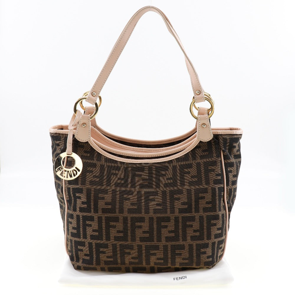 FENDI Tote Bag 8BH156 canvas Brown Logo charm Zucca