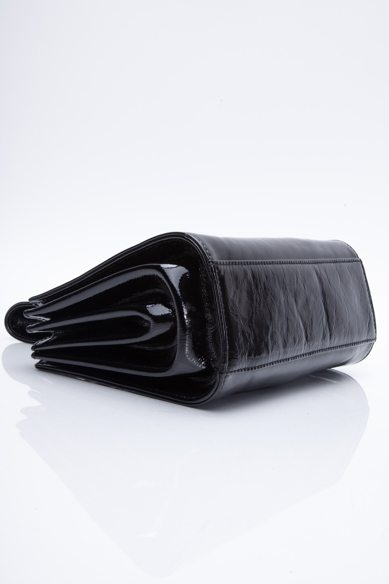 CHANEL Black Patent Mademoiselle Lock Convertible Clutch Bag