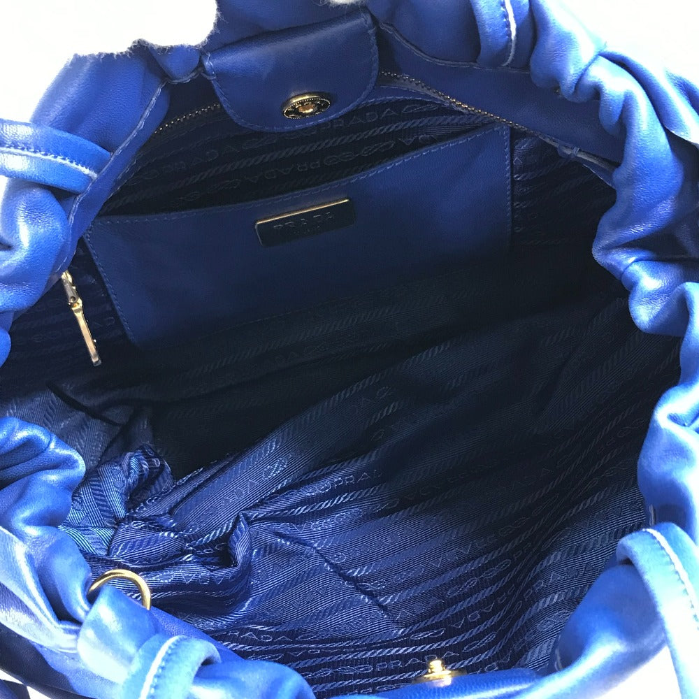 PRADA Handbag leather blue logo Crossbody ribbon Women Used