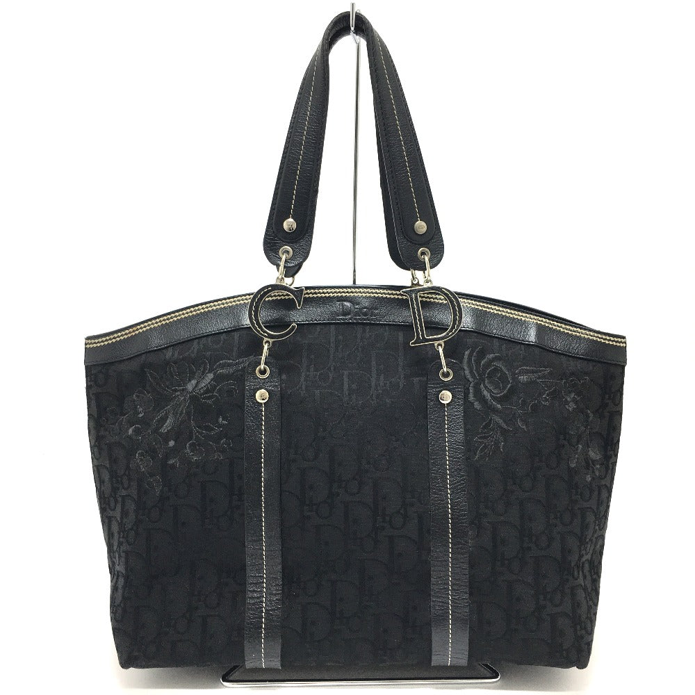 Christian Dior Tote Bag Canvas / leather black Flower embroidery Trotter Women Used