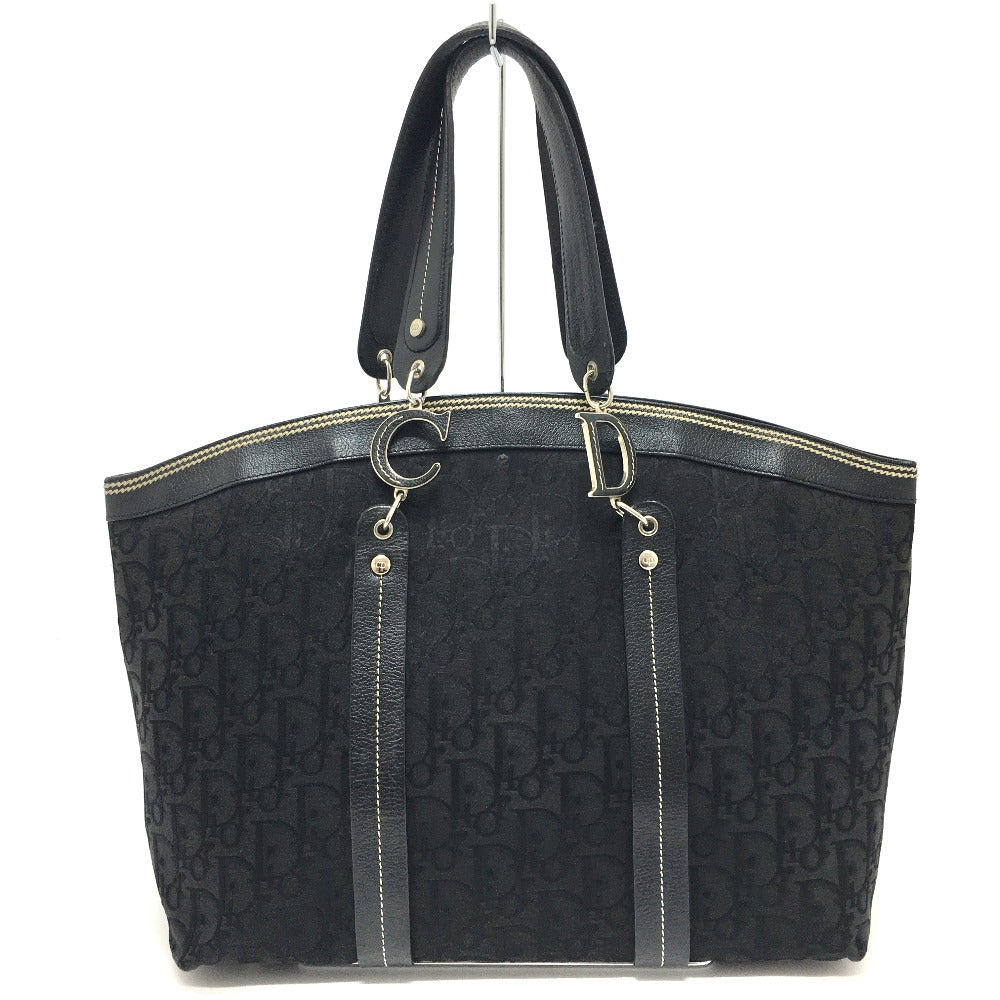 Christian Dior Tote Bag Canvas / leather black Flower embroidery Trotter Women Used