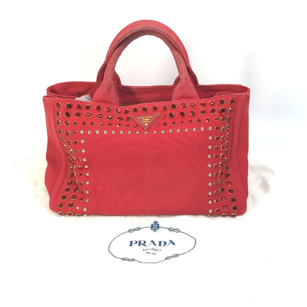 PRADA Tote Bag canvas Red Triangle logo plate Canapa GM Bijou