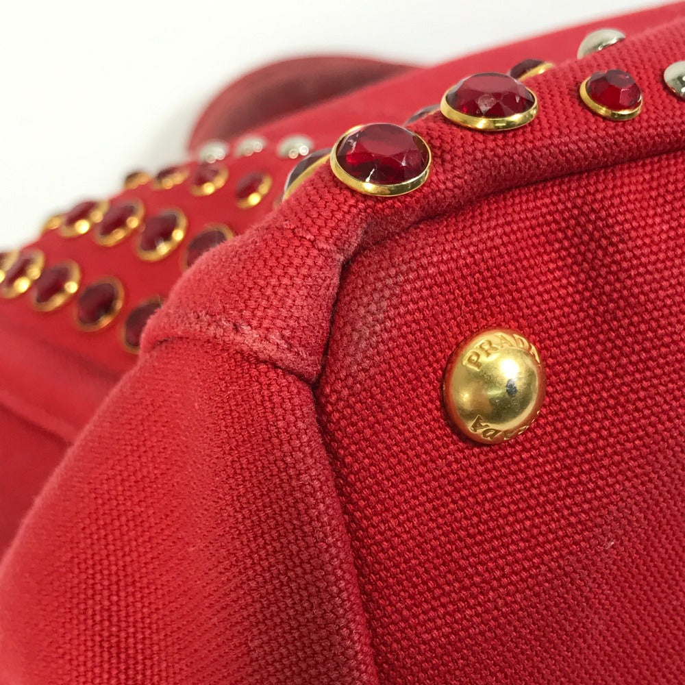 PRADA Tote Bag canvas Red Triangle logo plate Canapa GM Bijou