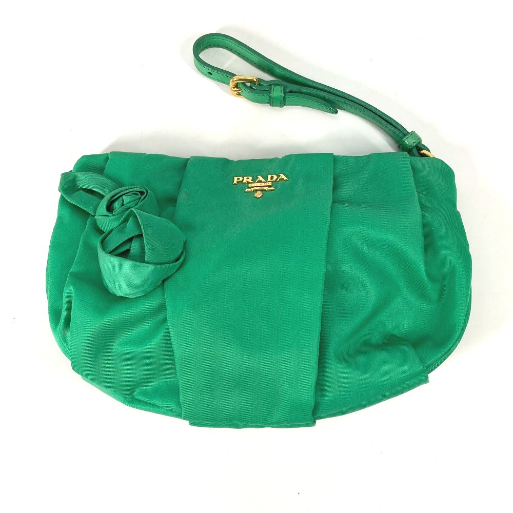 PRADA Clutch bag Nylon green Cosmetics Pouch logo Women Used