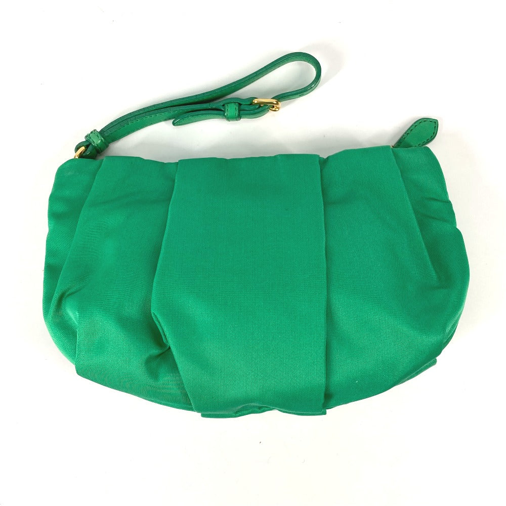 PRADA Clutch bag Nylon green Cosmetics Pouch logo Women Used