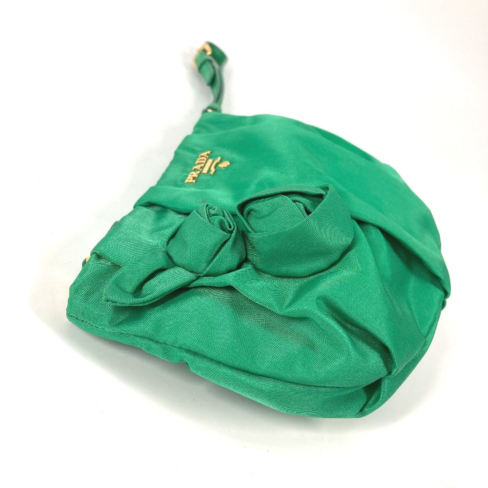 PRADA Clutch bag Nylon green Cosmetics Pouch logo Women Used