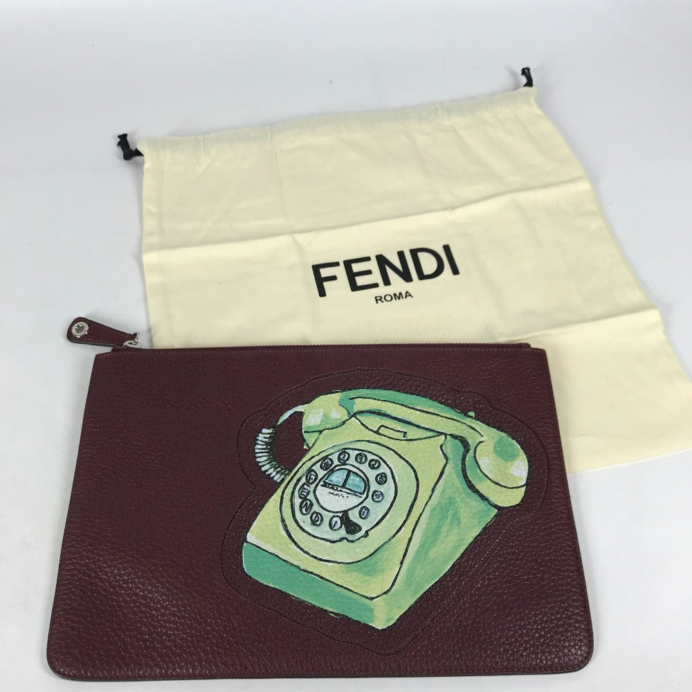 FENDI Clutch bag 7N0078 leather Brown type Pouch pouch Telephone Design mens Used