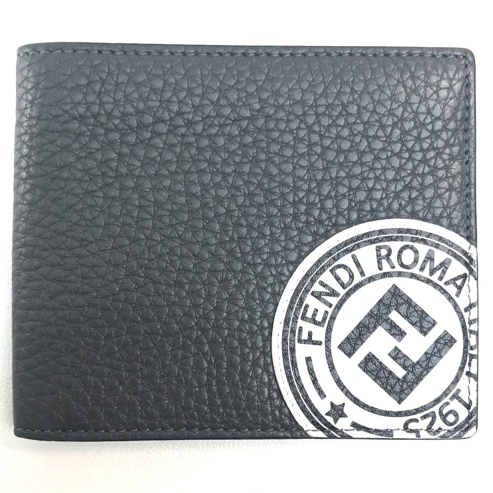 FENDI Folded wallet 7M0169 A4NR Calf leather dark gray x white FF logo stamp mens Used