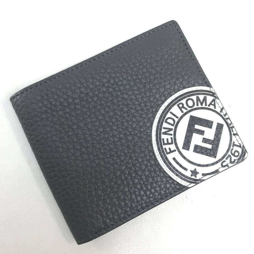 FENDI Folded wallet 7M0169 A4NR Calf leather dark gray x white FF logo stamp mens Used