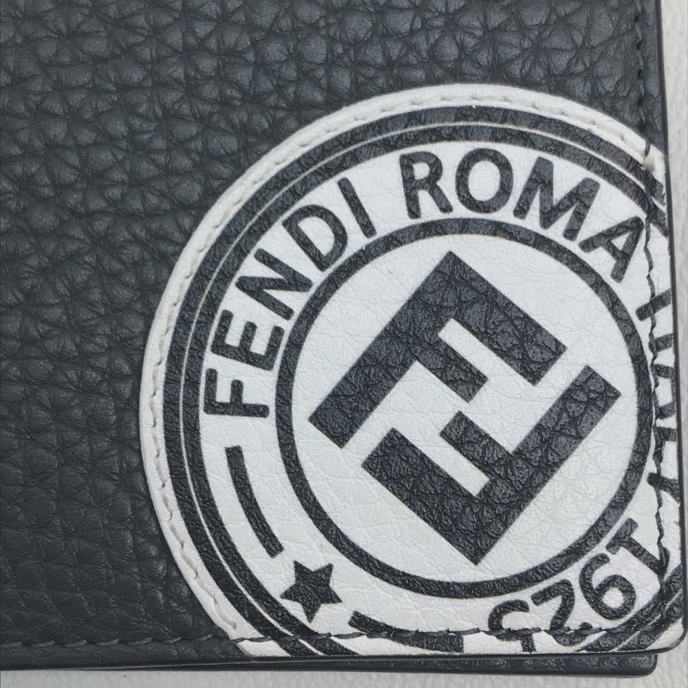 FENDI Folded wallet 7M0169 A4NR Calf leather dark gray x white FF logo stamp mens Used
