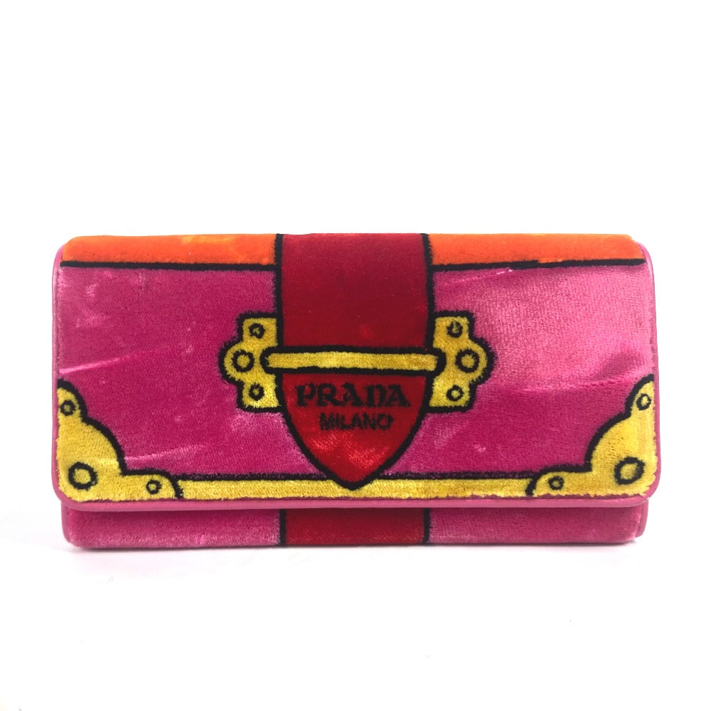 PRADA Long Wallet Purse 1MH019 velvet pink Long wallet logo Women Used
