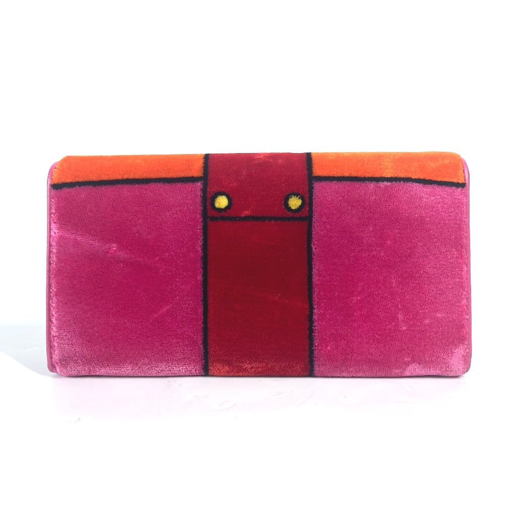 PRADA Long Wallet Purse 1MH019 velvet pink Long wallet logo Women Used