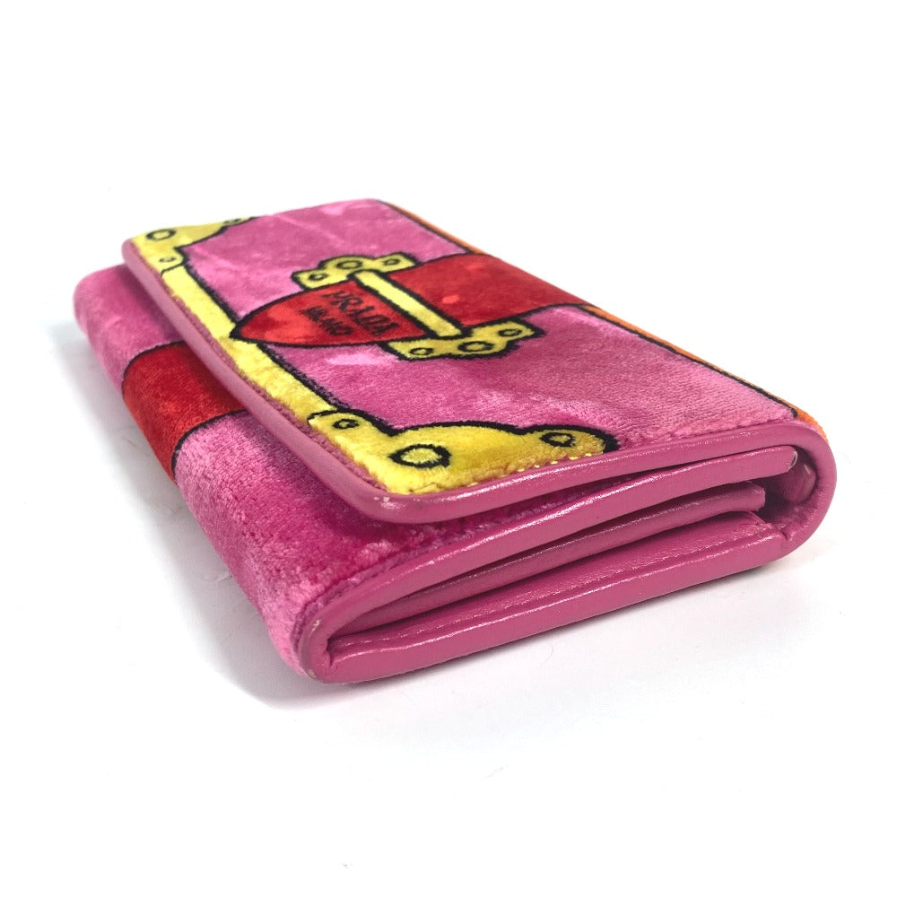 PRADA Long Wallet Purse 1MH019 velvet pink Long wallet logo Women Used