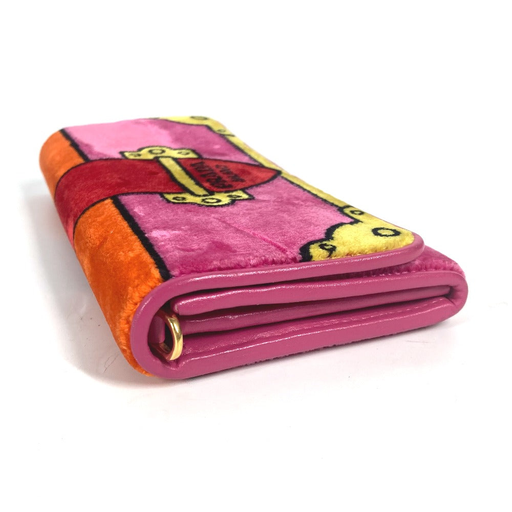PRADA Long Wallet Purse 1MH019 velvet pink Long wallet logo Women Used