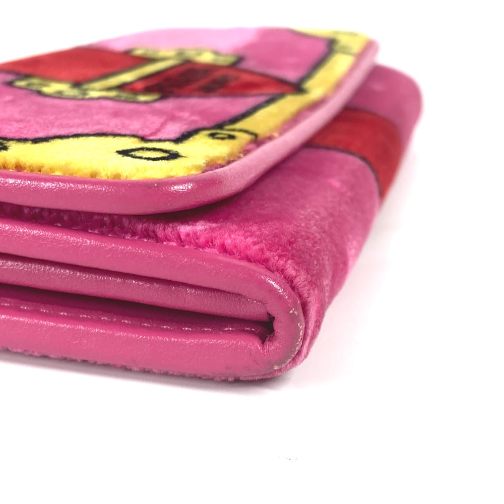 PRADA Long Wallet Purse 1MH019 velvet pink Long wallet logo Women Used