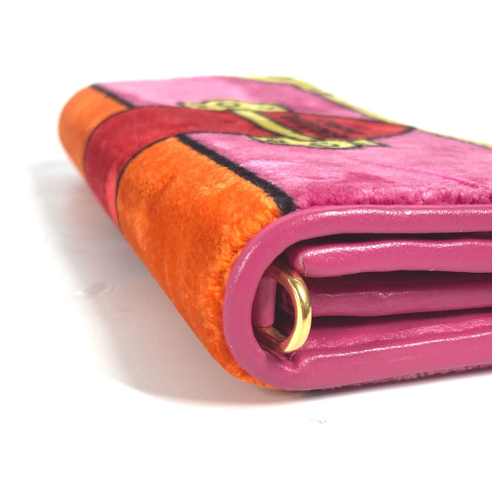 PRADA Long Wallet Purse 1MH019 velvet pink Long wallet logo Women Used