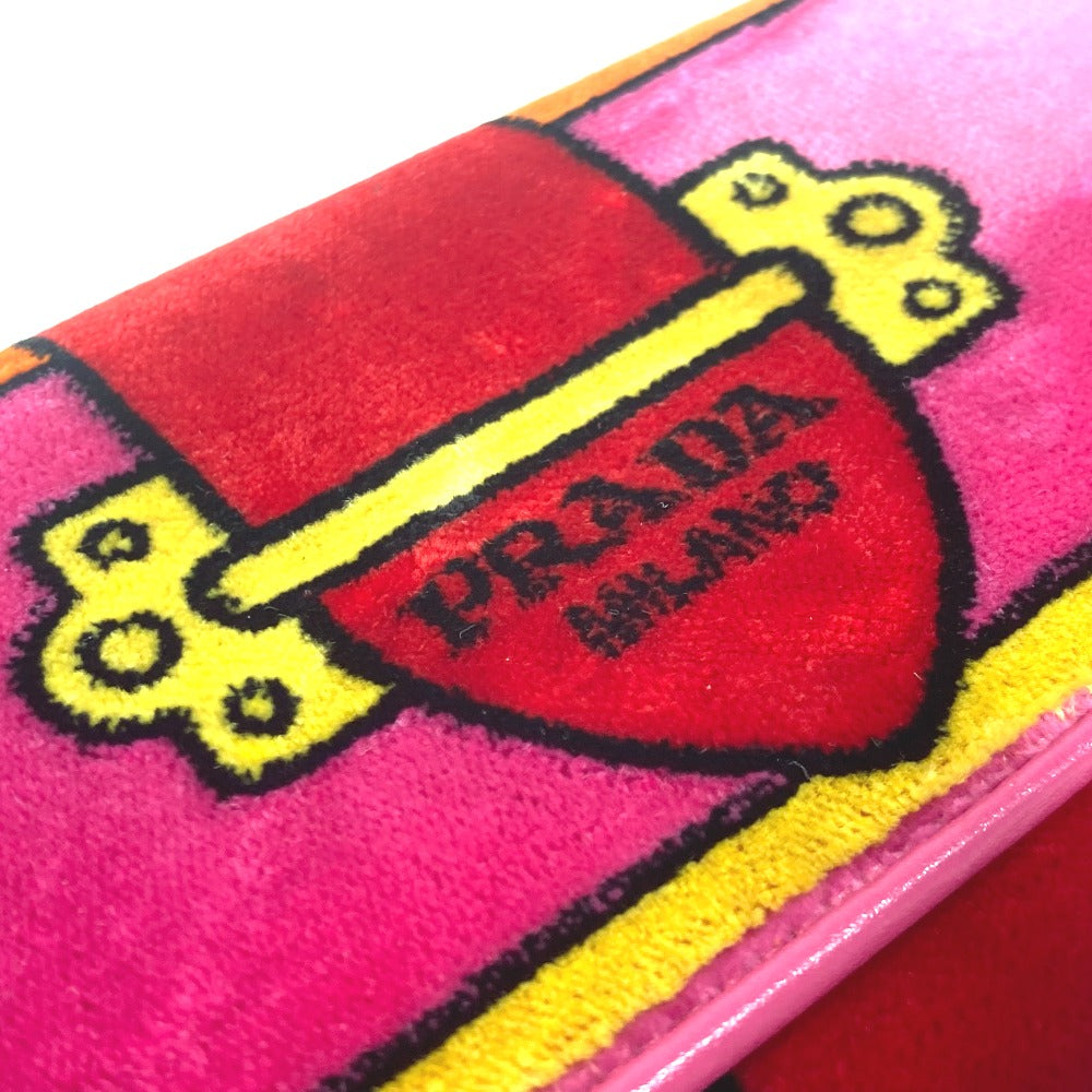 PRADA Long Wallet Purse 1MH019 velvet pink Long wallet logo Women Used