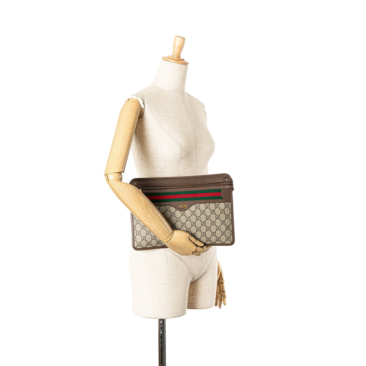 Brown Gucci GG Supreme Web Ophidia Clutch