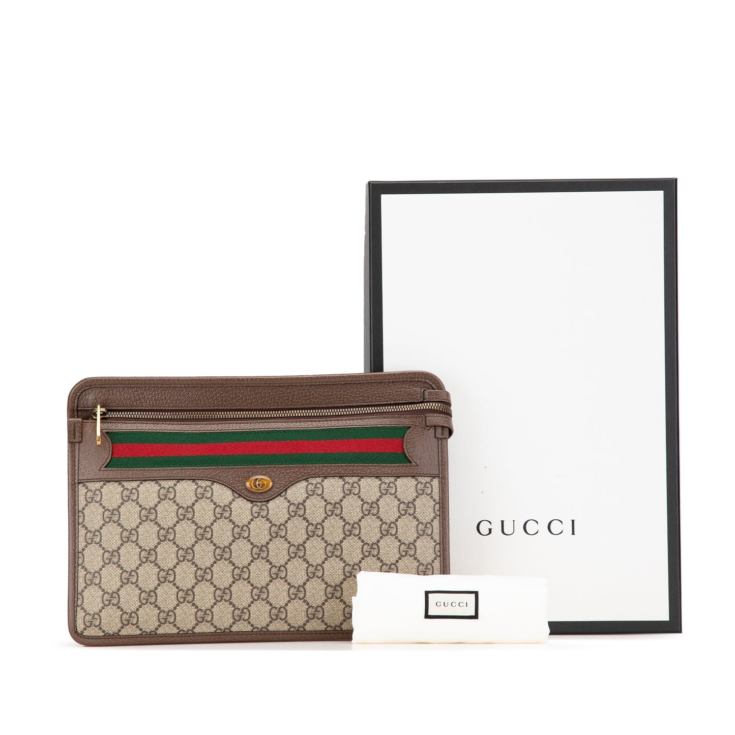 Brown Gucci GG Supreme Web Ophidia Clutch