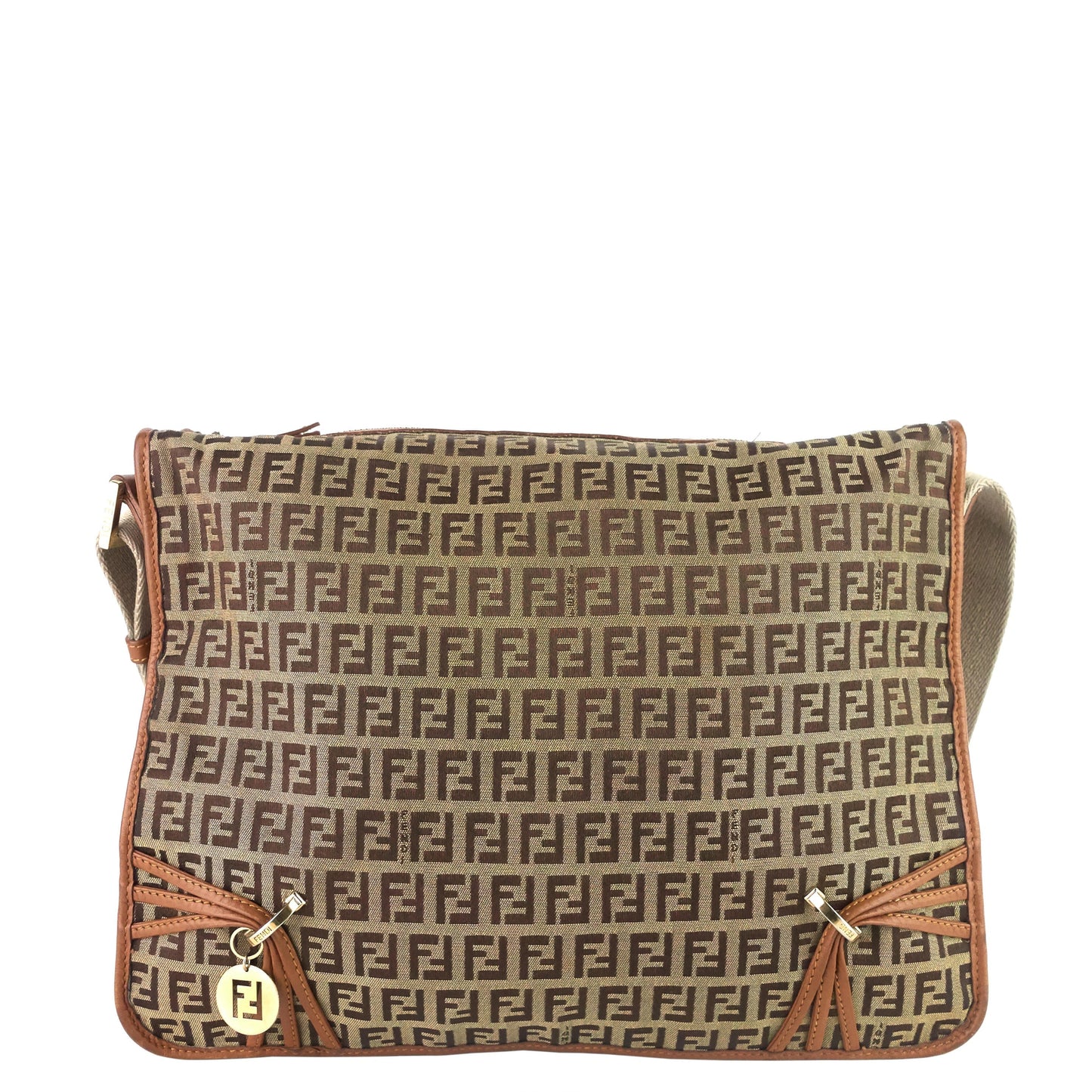 FENDI F Charm Zucchino Canvas Crossbody Bag