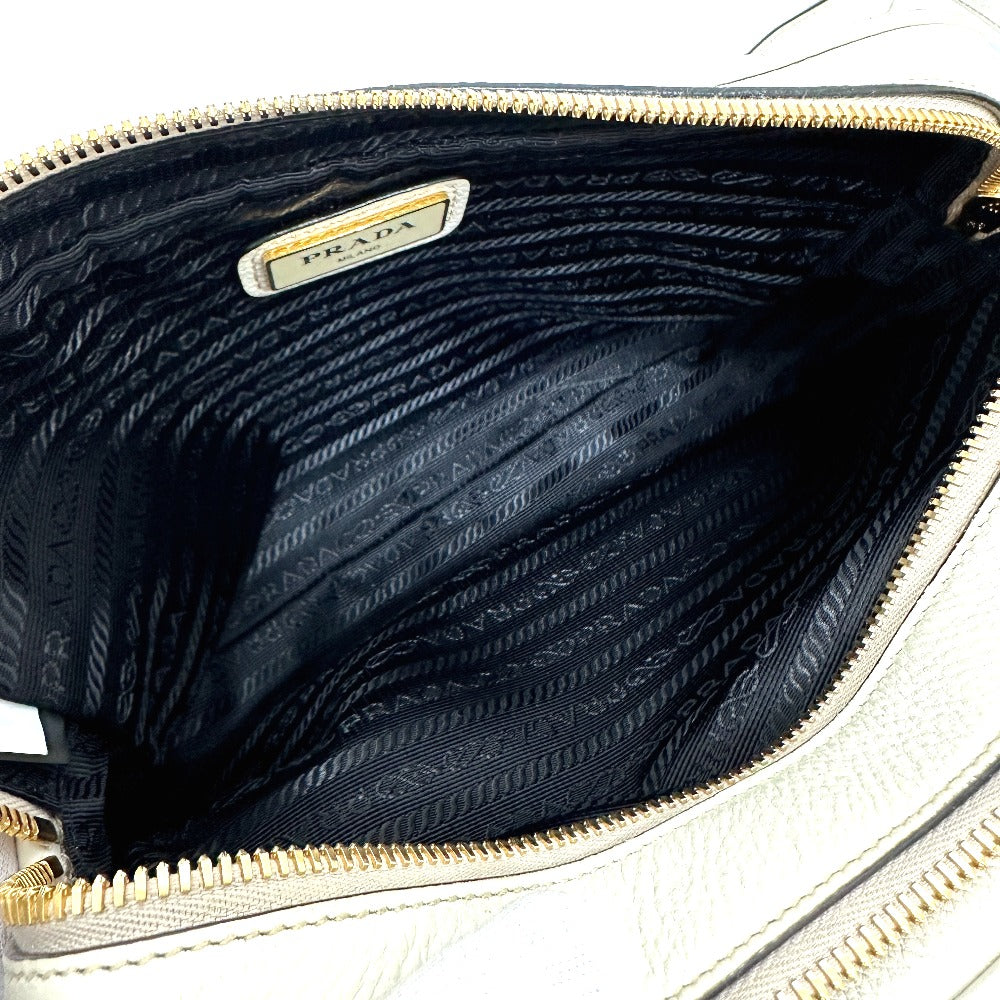 PRADA Shoulder Bag leather white logo Women Used