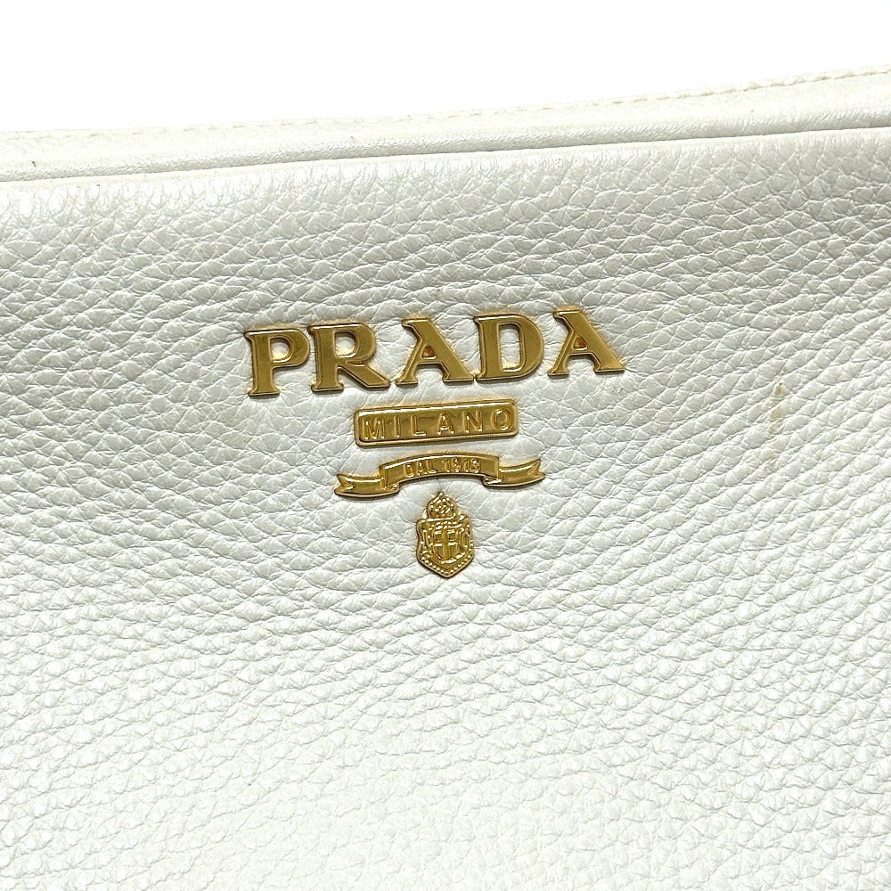 PRADA Shoulder Bag leather white logo Women Used