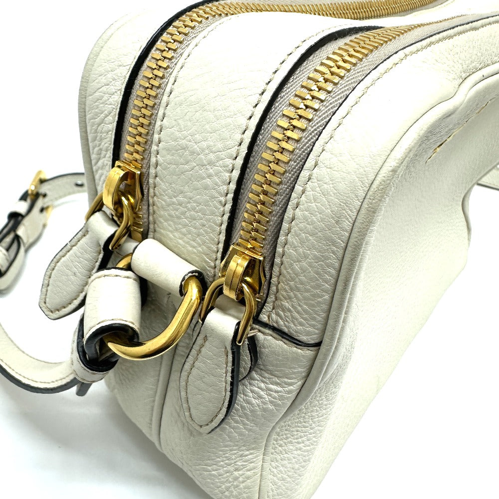 PRADA Shoulder Bag leather white logo Women Used