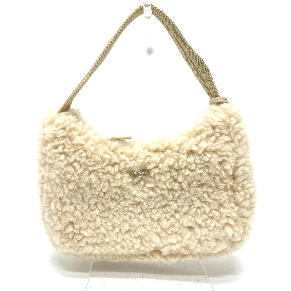 PRADA Handbag 1NE515 Sheep fur beige Triangle logo Women Used