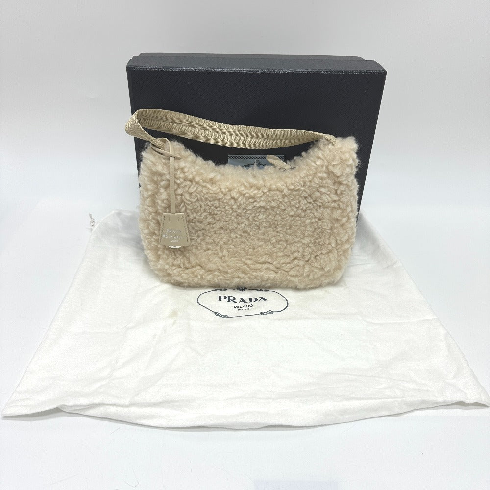 PRADA Handbag 1NE515 Sheep fur beige Triangle logo Women Used