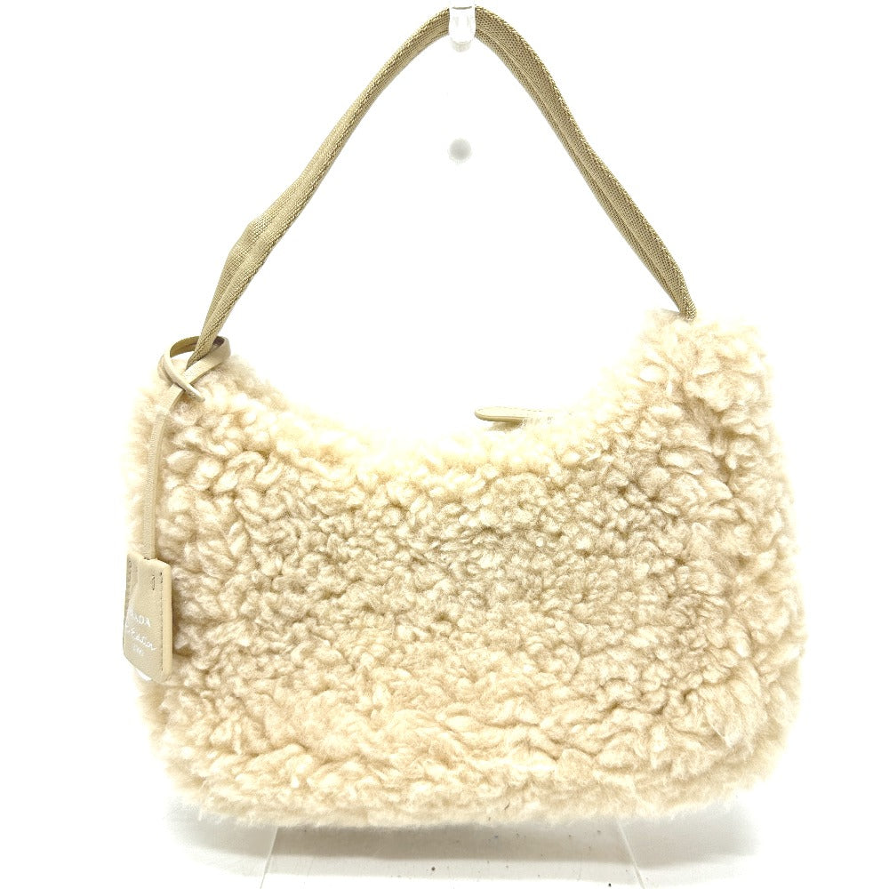 PRADA Handbag 1NE515 Sheep fur beige Triangle logo Women Used