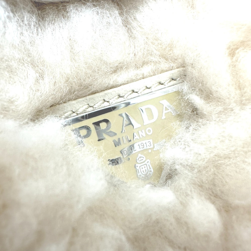 PRADA Handbag 1NE515 Sheep fur beige Triangle logo Women Used