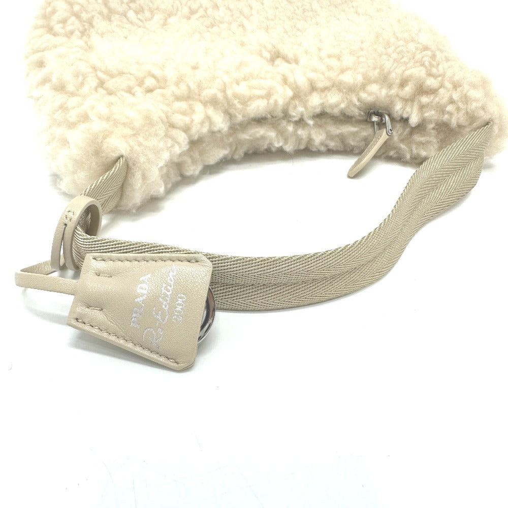 PRADA Handbag 1NE515 Sheep fur beige Triangle logo Women Used