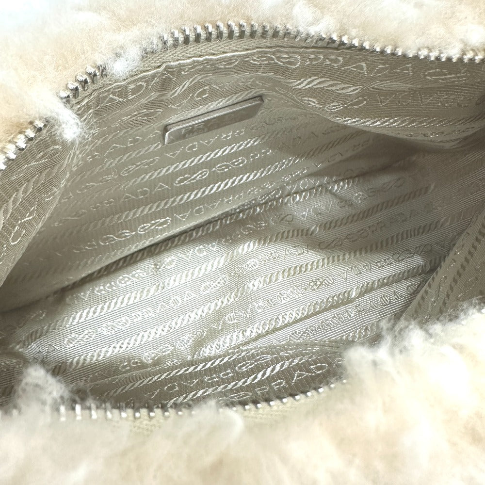 PRADA Handbag 1NE515 Sheep fur beige Triangle logo Women Used