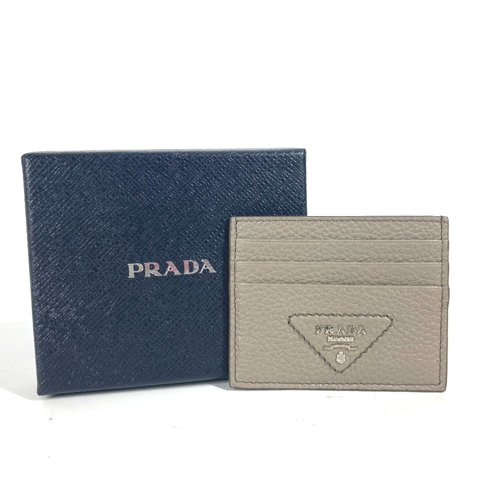 PRADA Card Case leather gray Triangle logo mens Used