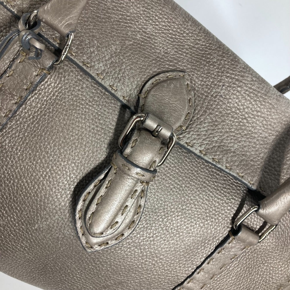 FENDI Shoulder Bag leather Gray type Celeria Linda Women Used