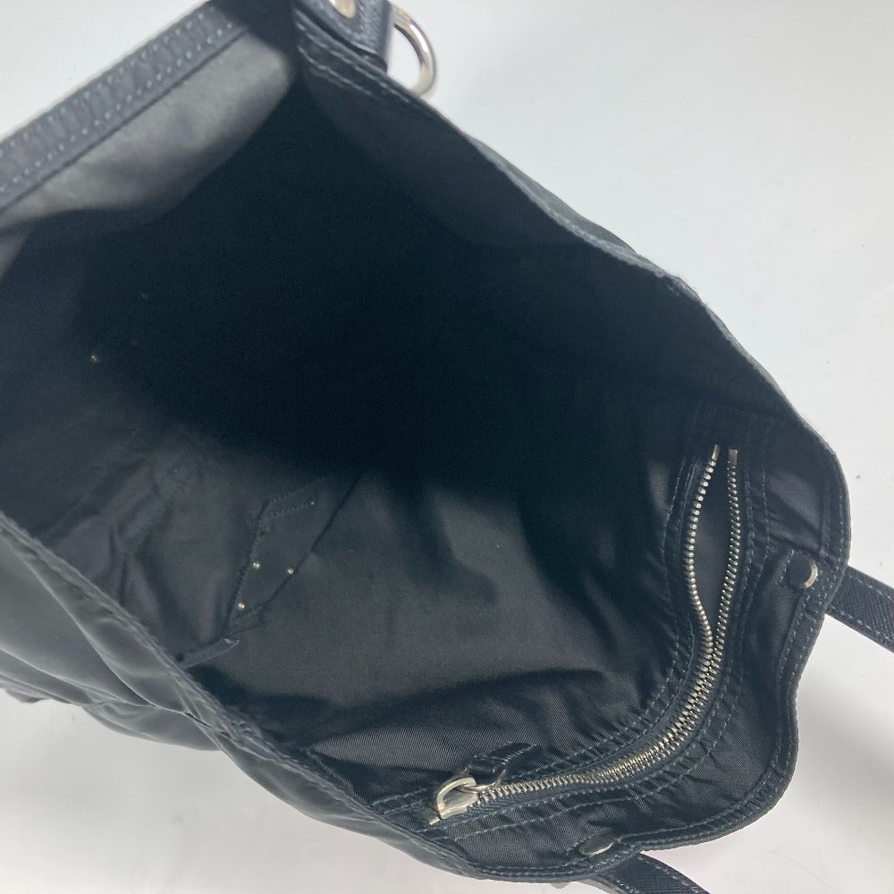 PRADA Tote Bag Nylon, Leather black Embroidery Flower Metal Flower