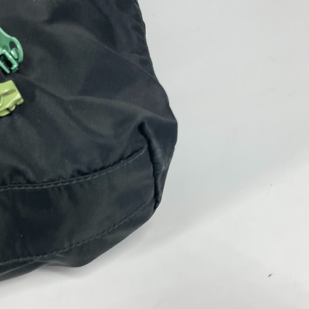 PRADA Tote Bag Nylon, Leather black Embroidery Flower Metal Flower