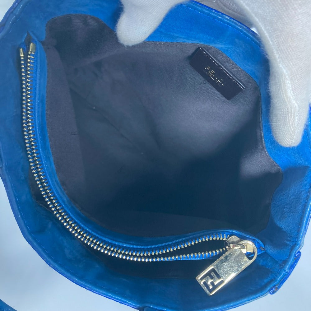 FENDI Shoulder Bag leather blue FF logo Chain Women Used