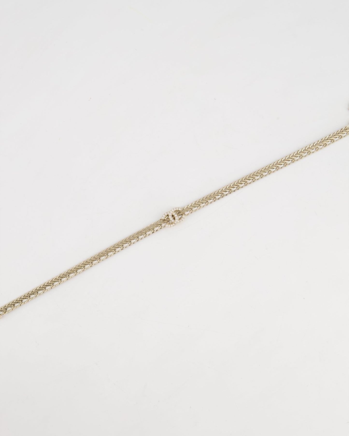 *HOT* Chanel Chain Choker Necklace in Champagne Gold with Crystal CC Logo