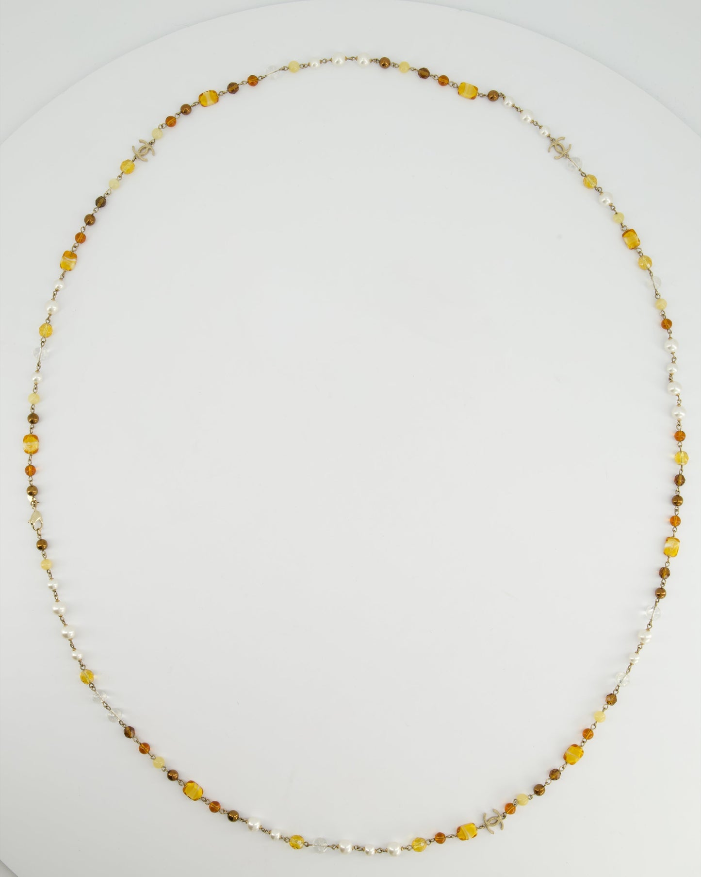 *HOT* Chanel Brown Glass Pearls and Gold CC Logo Necklace