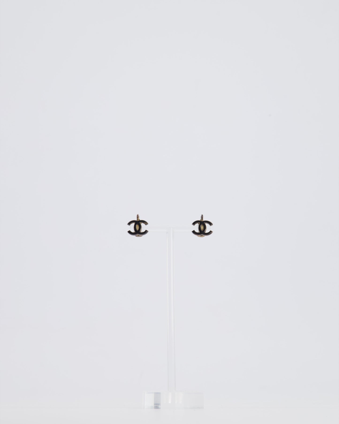 *HOT* Chanel Ruthenium and Black Enamel CC Logo Earrings