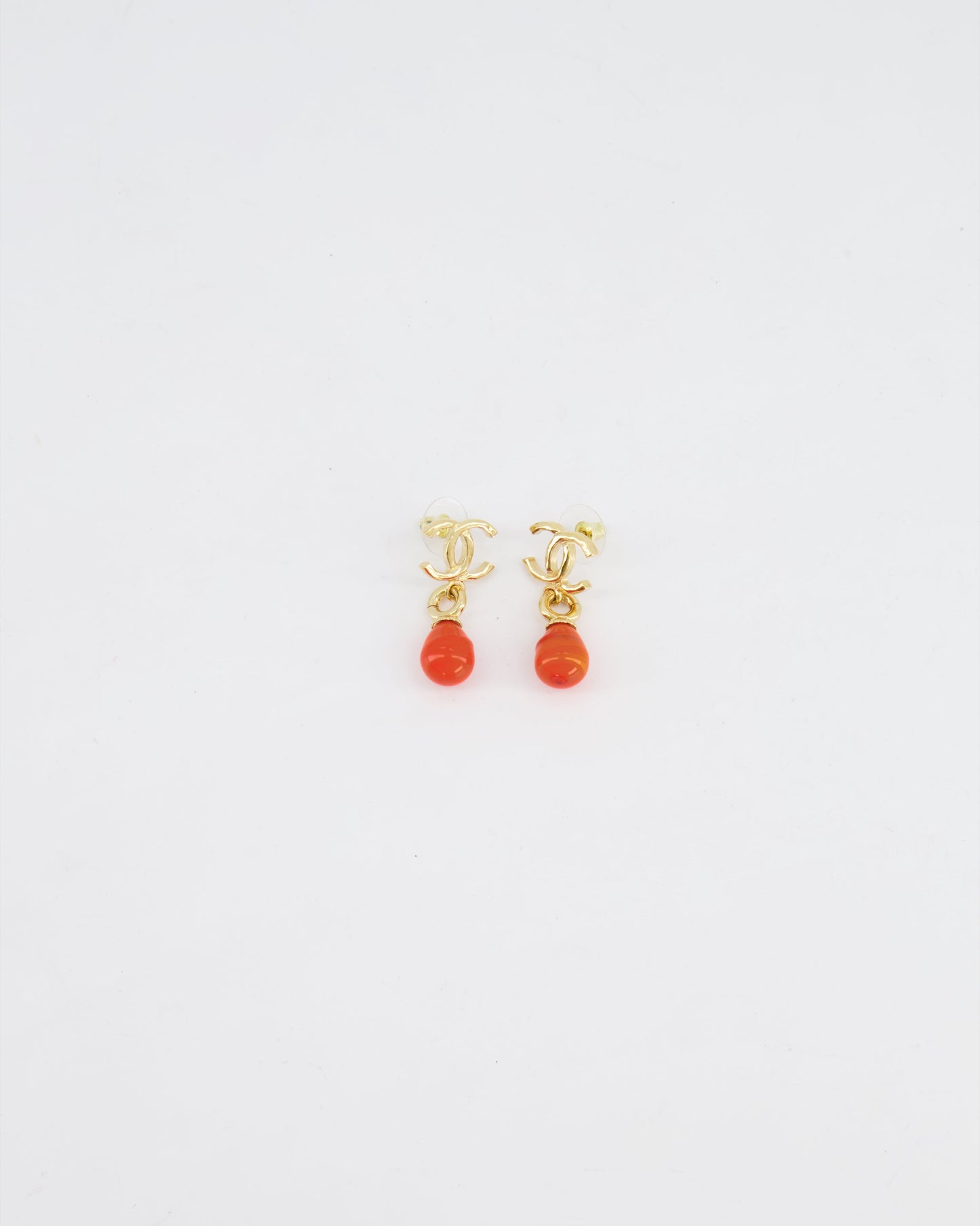 *HOT* Chanel Gold and Orange CC Logo Pendant Earrings