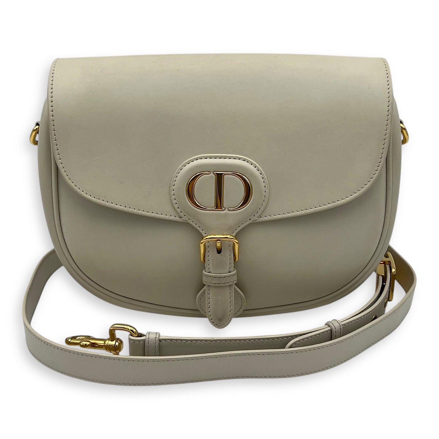 Bobby Medium White Crossbody Bag in Calfskin, Gold hardware