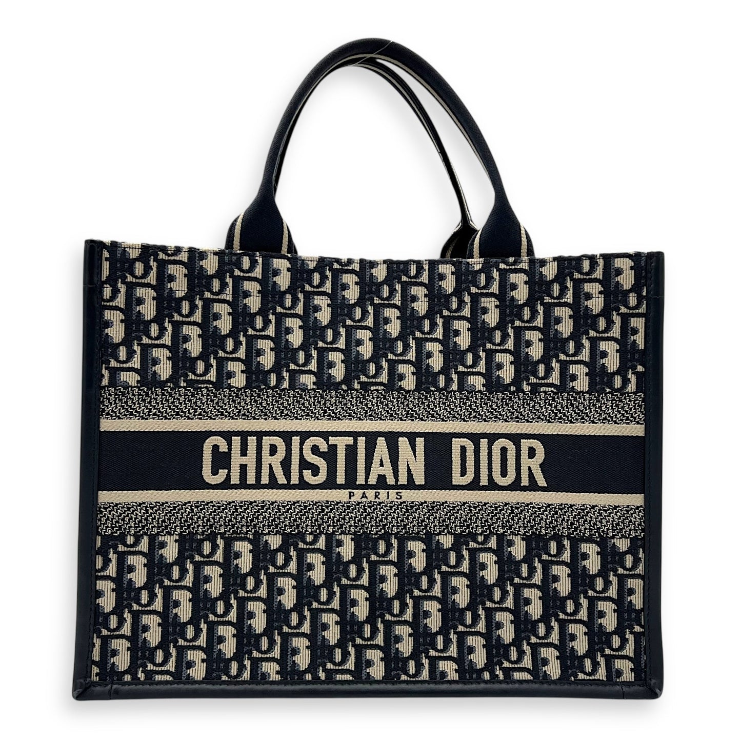 Book Tote Top Handle Bag Medium Blue in Canvas, Gold hardware