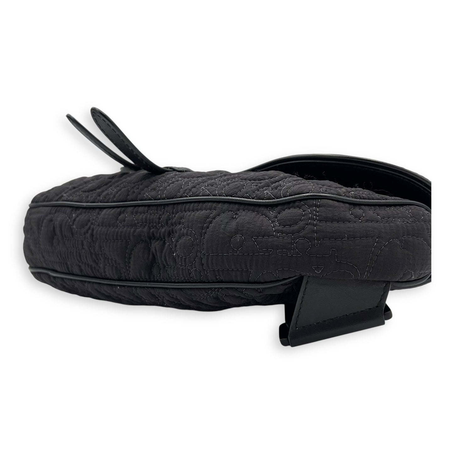 Saddle Crossbody Bag Black in Nylon, Silver hardware
