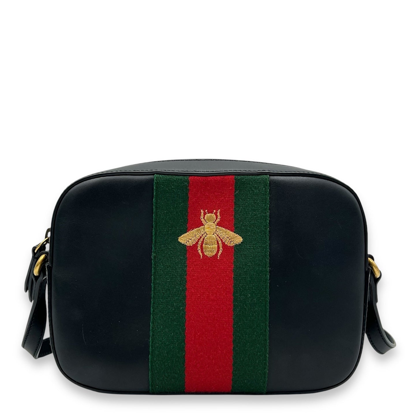 Bee Crossbody Bag Black in Calfskin, Gold hardware